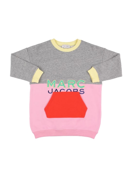Marc Jacobs: Vestito in felpa di cotone con ricamo con tasca - Grigio/Rosa - kids-girls_0 | Luisa Via Roma