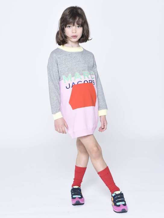 Marc Jacobs: Vestito in felpa di cotone con ricamo con tasca - Grigio/Rosa - kids-girls_1 | Luisa Via Roma