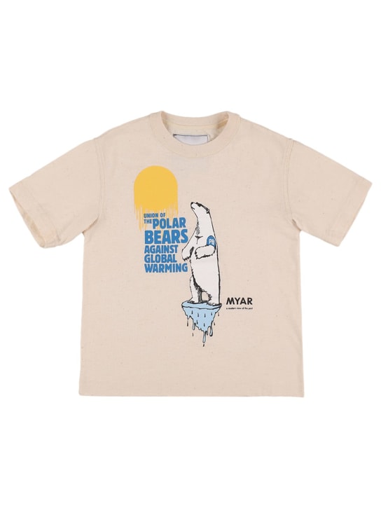 Myar: T-shirt en coton imprimé ours - Blanc Cassé - kids-girls_0 | Luisa Via Roma