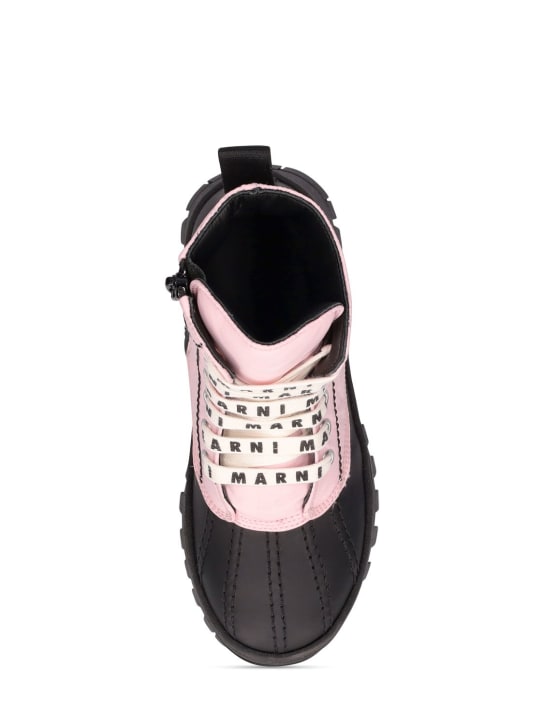 Marni Junior: ナイロン＆レザーアンクルブーツ - ピンク/ブラック - kids-girls_1 | Luisa Via Roma