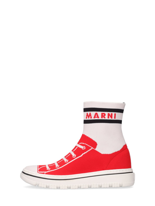 Marni Junior: ニットソックスニーカー - ホワイト/レッド - kids-boys_0 | Luisa Via Roma