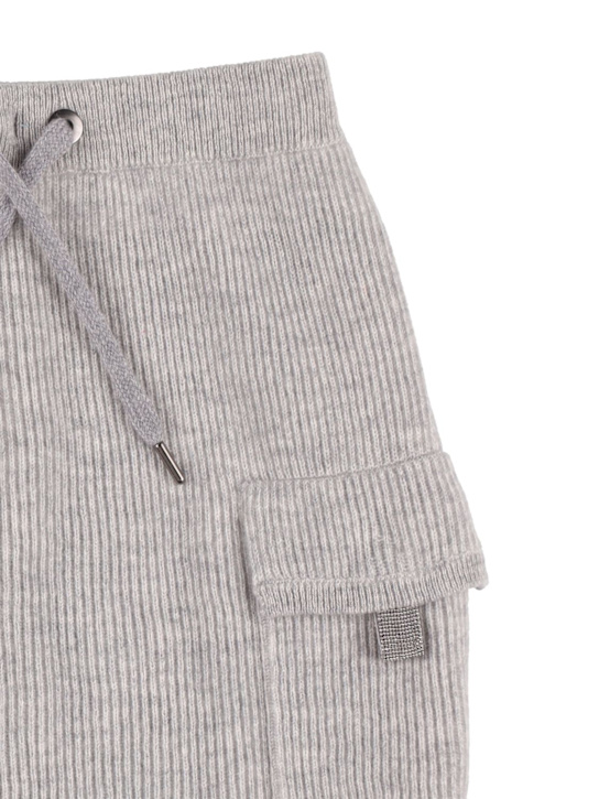 Brunello Cucinelli: カシミアリブニットミニスカート - グレー - kids-girls_1 | Luisa Via Roma