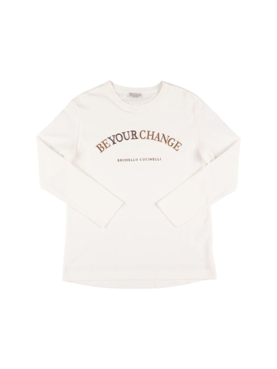 Brunello Cucinelli: T-SHIRT AUS BAUMWOLLJERSEY MIT GESTICKTEM LOGO - Weiß - kids-girls_0 | Luisa Via Roma
