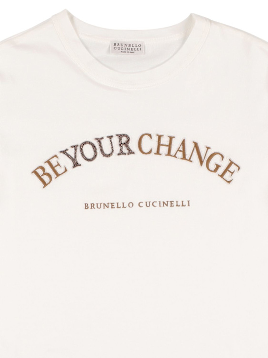 Brunello Cucinelli: T-SHIRT AUS BAUMWOLLJERSEY MIT GESTICKTEM LOGO - Weiß - kids-girls_1 | Luisa Via Roma