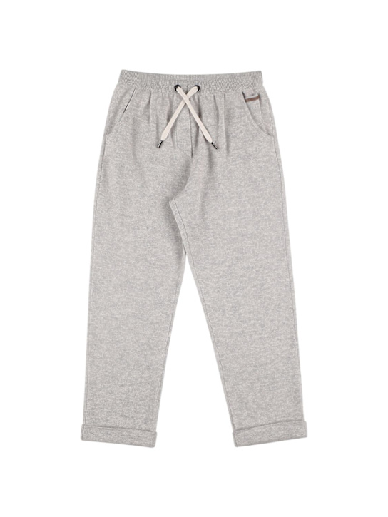 Brunello Cucinelli: カシミアブレンドニットスウェットパンツ - グレー - kids-girls_0 | Luisa Via Roma