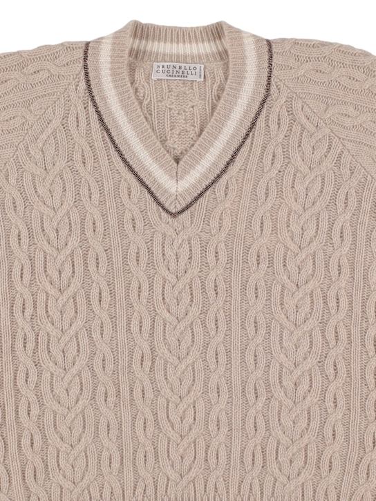 Brunello Cucinelli: Kaschmirpullover im Zopfstrick - Beige - kids-girls_1 | Luisa Via Roma