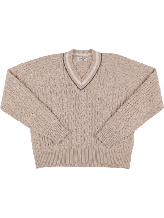 Brunello Cucinelli: Kaschmirpullover im Zopfstrick - Beige - kids-girls_0 | Luisa Via Roma