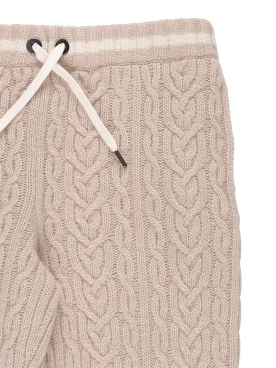 Brunello Cucinelli: Pantaloni in maglia di cashmere a trecce - Beige - kids-girls_1 | Luisa Via Roma