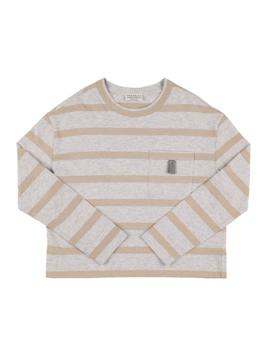 Brunello Cucinelli: T-shirt in jersey di cotone - Grigio/Beige - kids-girls_0 | Luisa Via Roma