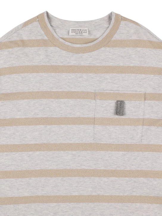 Brunello Cucinelli: T-shirt in jersey di cotone - Grigio/Beige - kids-girls_1 | Luisa Via Roma