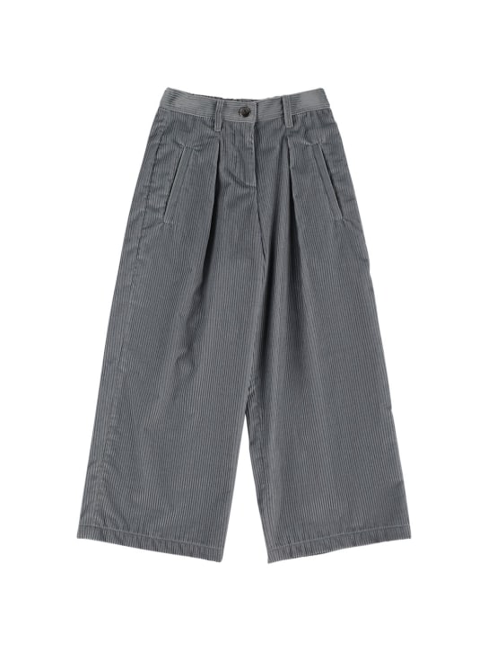 Brunello Cucinelli: Pantaloni larghi in misto cotone millerighe - Grigio - kids-girls_0 | Luisa Via Roma
