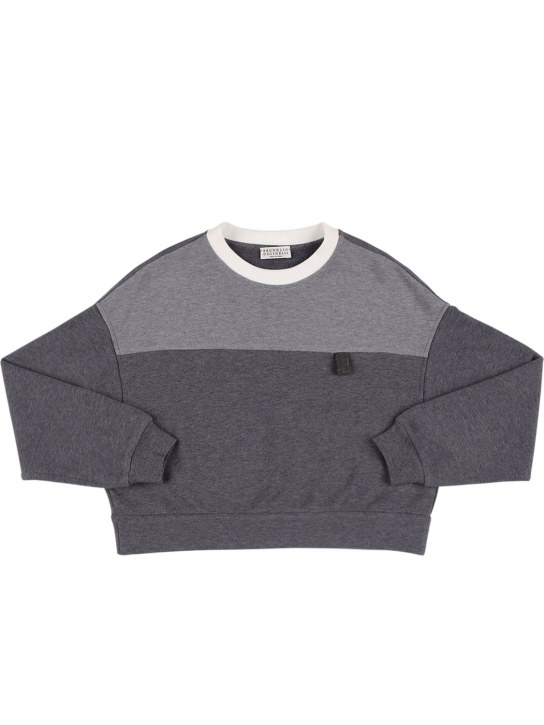Brunello Cucinelli: SWEATSHIRT AUS BAUMWOLLE MIT PATCH - Grau - kids-girls_0 | Luisa Via Roma