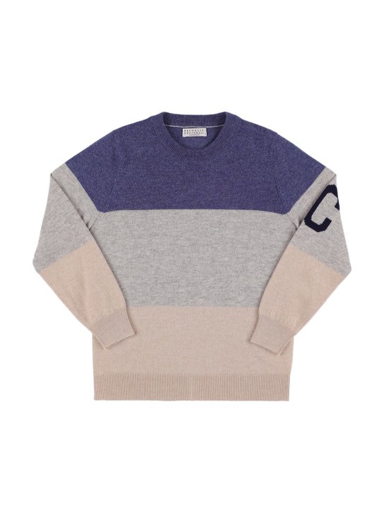 Brunello Cucinelli: Cashmere knit sweater w/ logo - Multicolor - kids-boys_0 | Luisa Via Roma