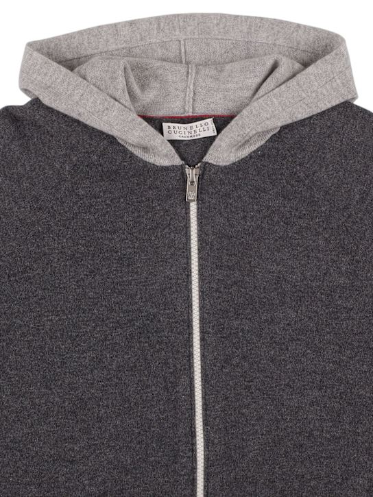 Brunello Cucinelli: カラーブロックカシミアニットカーディガン - ダークグレー - kids-boys_1 | Luisa Via Roma