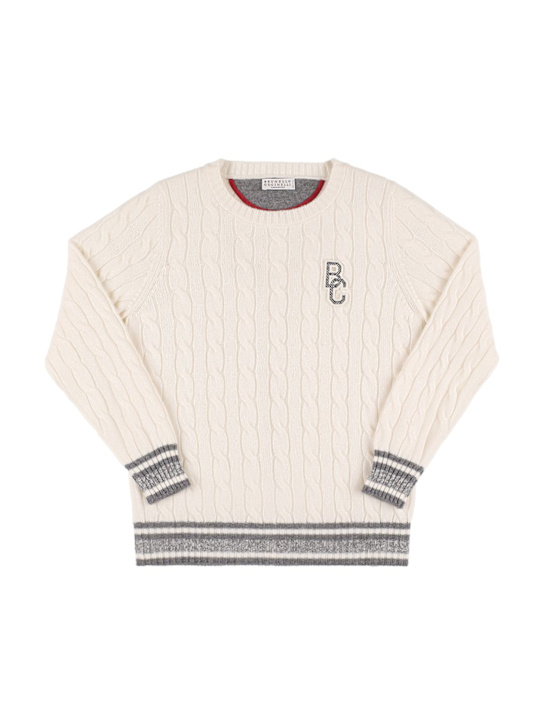 Brunello Cucinelli: カシミアケーブルニットセーター - オフホワイト - kids-boys_0 | Luisa Via Roma