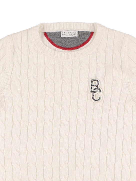 Brunello Cucinelli: カシミアケーブルニットセーター - オフホワイト - kids-boys_1 | Luisa Via Roma