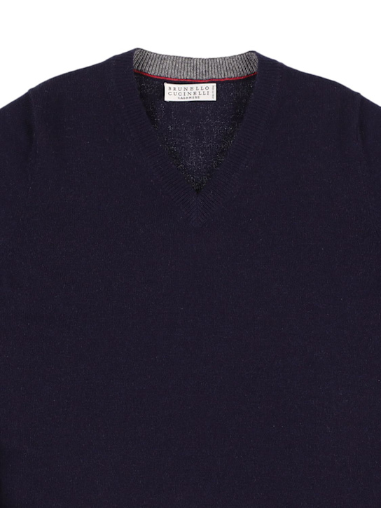 Brunello Cucinelli: V领羊绒针织毛衣 - 海军蓝 - kids-boys_1 | Luisa Via Roma