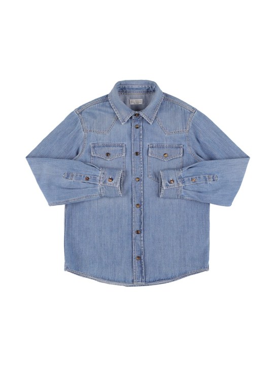 Brunello Cucinelli: Washed cotton denim shirt - Denim - kids-boys_0 | Luisa Via Roma