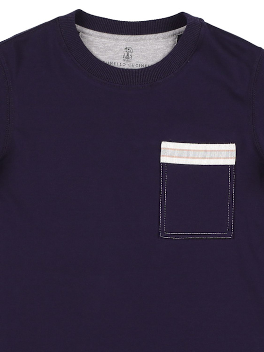 Brunello Cucinelli: Embellished cotton jersey t-shirt - Blue - kids-boys_1 | Luisa Via Roma