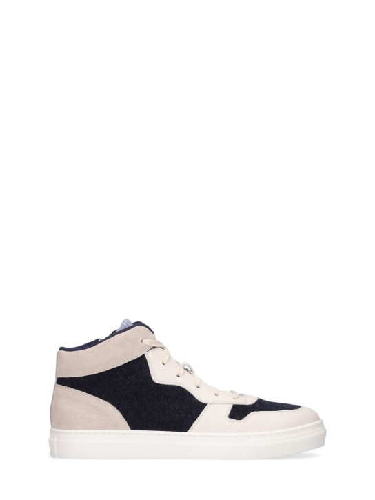 Brunello Cucinelli: Suede lace-up sneakers w/ logo patch - Navy - kids-boys_0 | Luisa Via Roma