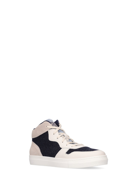Brunello Cucinelli: Suede lace-up sneakers w/ logo patch - Navy - kids-boys_1 | Luisa Via Roma