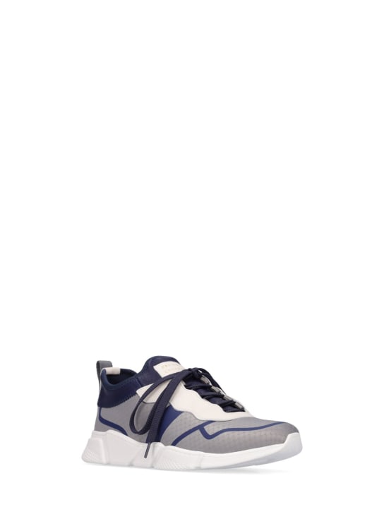 Brunello Cucinelli: Color block neoprene lace-up sneakers - Grey/Navy - kids-boys_1 | Luisa Via Roma