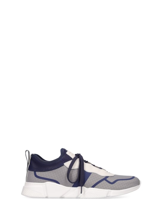 Brunello Cucinelli: Color block neoprene lace-up sneakers - Grey/Navy - kids-boys_0 | Luisa Via Roma