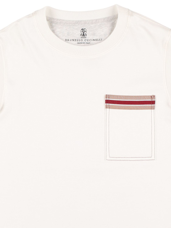 Brunello Cucinelli: Camiseta de jersey de algodón con decoraciones - Blanco Opaco - kids-girls_1 | Luisa Via Roma