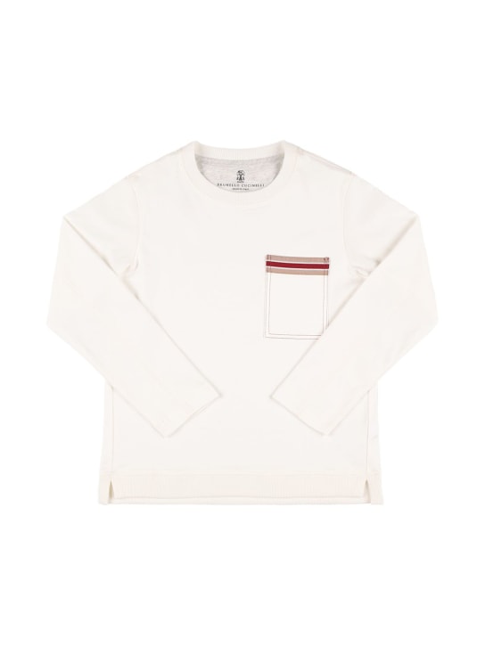 Brunello Cucinelli: Camiseta de jersey de algodón con decoraciones - Blanco Opaco - kids-girls_0 | Luisa Via Roma