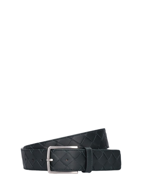 Bottega Veneta: Intreccio leather belt - Inkwell - men_0 | Luisa Via Roma