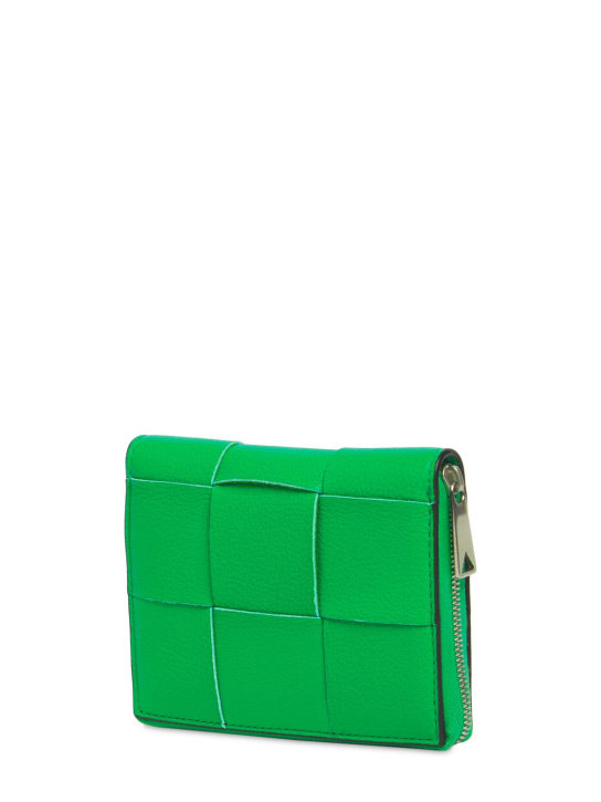 Bottega Veneta: Cassette leather zipped wallet - Parakeet - men_1 | Luisa Via Roma