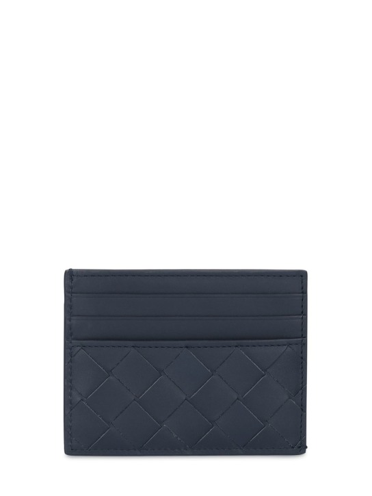 Bottega Veneta: Intrecciato leather card case - Dark Blue - men_0 | Luisa Via Roma