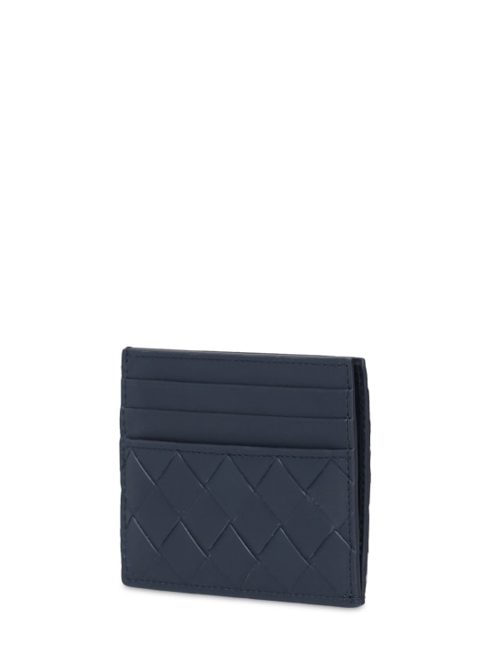 Bottega Veneta: Intrecciato leather card case - Dark Blue - men_1 | Luisa Via Roma