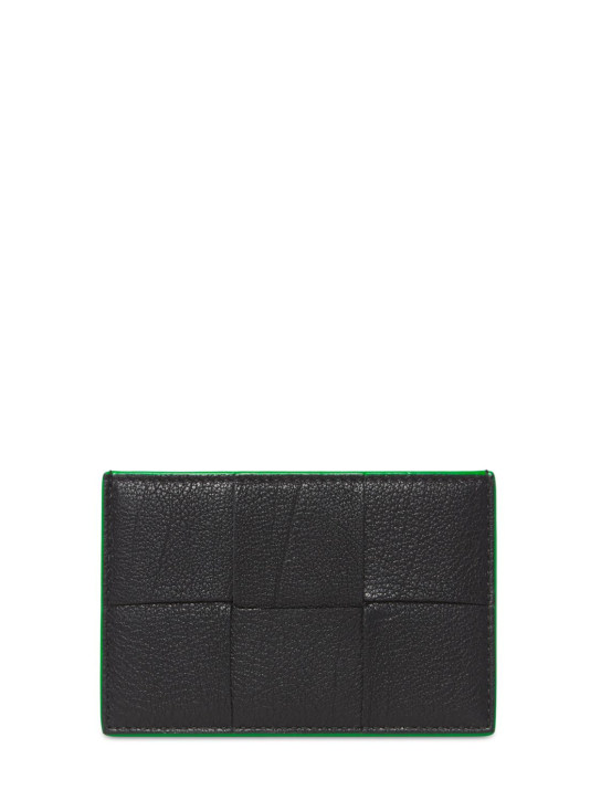 Bottega Veneta: Cassette leather credit card case - Black/Parakeet - men_0 | Luisa Via Roma
