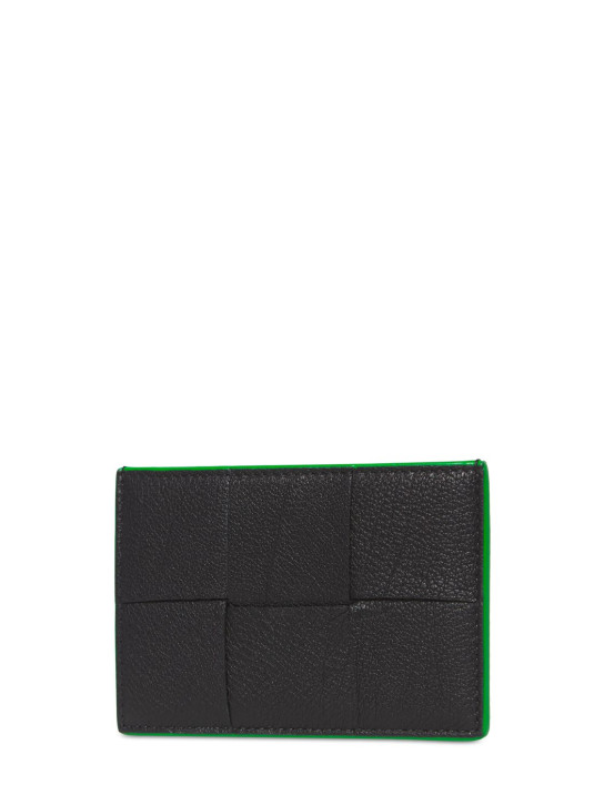 Bottega Veneta: Cassette leather credit card case - Black/Parakeet - men_1 | Luisa Via Roma