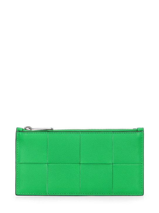Bottega Veneta: Cassette leather zipped card case - Parakeet - men_0 | Luisa Via Roma