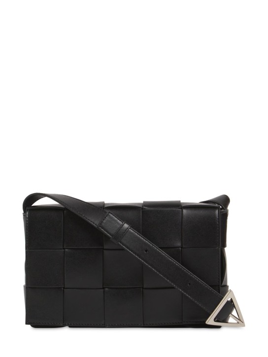 Bottega Veneta: Leather crossbody bag - Black/Parakeet - men_0 | Luisa Via Roma