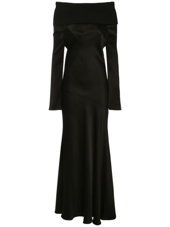 Off-the-shoulder satin long dress - Thumbnail 1