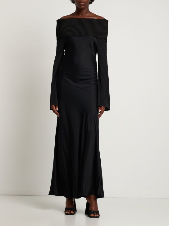 Off-the-shoulder satin long dress - Thumbnail 2