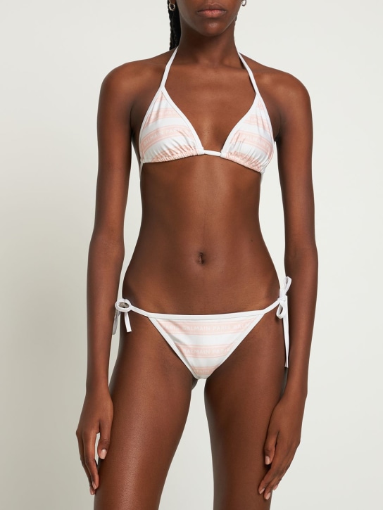 Balmain: Bikini triangle à rayures avec logo - women_1 | Luisa Via Roma