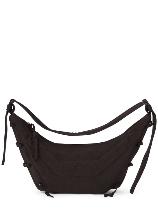Lemaire: Small Soft Game nylon shoulder bag - Dark Chocolate - women_0 | Luisa Via Roma
