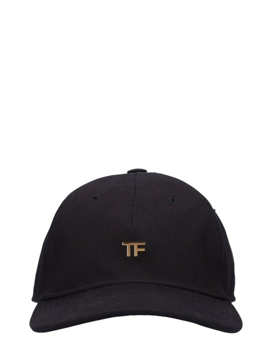 Tom Ford: Cappello baseball in tela di cotone con TF - Nero - women_0 | Luisa Via Roma