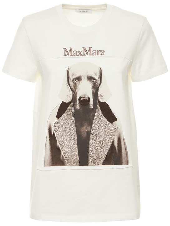 Max Mara: T-shirt en jersey de coton imprimé MMdog - women_0 | Luisa Via Roma