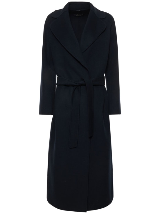 'S Max Mara: Poldo double drap belted midi coat - Koyu Lacivert - women_0 | Luisa Via Roma