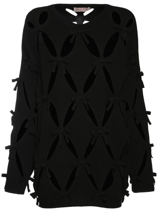 Valentino: Oversized cutout wool knit jumper - Black - women_0 | Luisa Via Roma