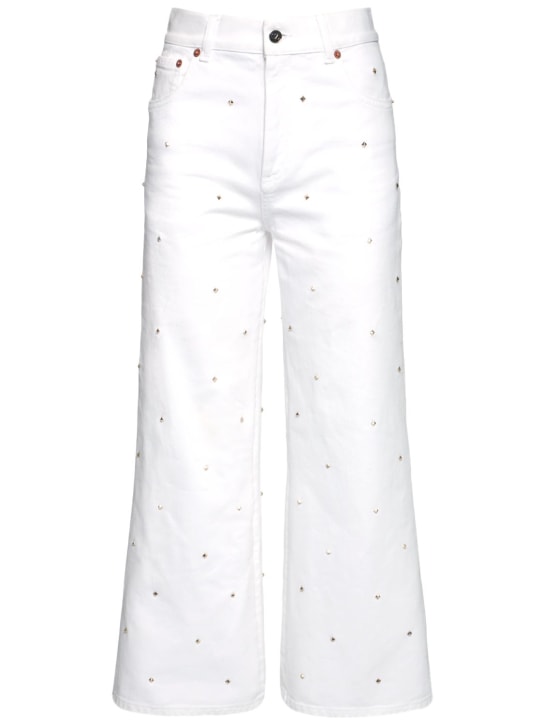 Valentino: Rockstud高腰牛仔阔腿裤 - 白色 - women_0 | Luisa Via Roma