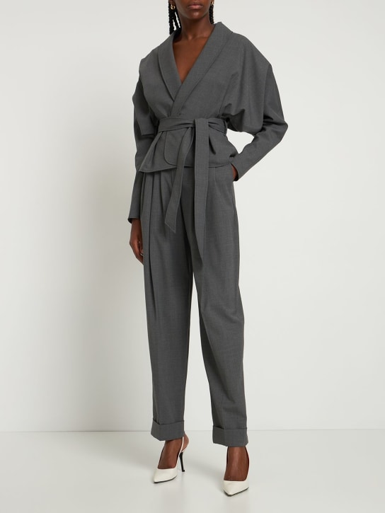 Alexandre Vauthier: Cold wool blend high rise wide pants - Grey - women_1 | Luisa Via Roma