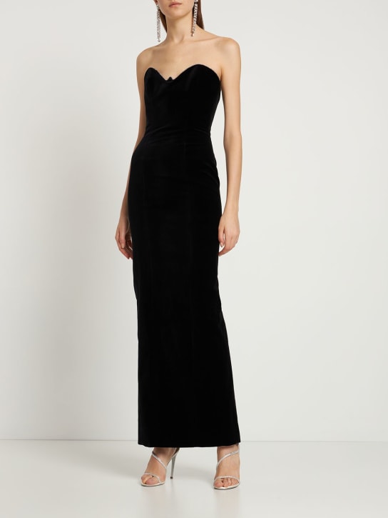 Alexandre Vauthier: Vestito in velluto di cotone con cristalli - Nero - women_1 | Luisa Via Roma