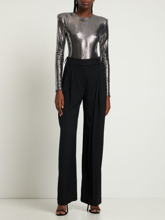 Alexandre Vauthier: Wide tech cady high rise pants - Black - women_1 | Luisa Via Roma