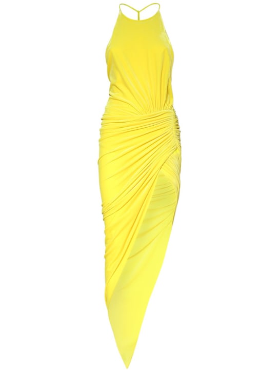 Alexandre Vauthier: Asymmetric velvet midi halter dress - Yellow - women_0 | Luisa Via Roma